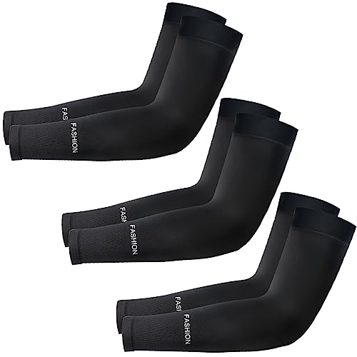 skytowards 3 Pares Mangas Transpirables para Brazo - Manguitos Elásticos de Protección UV para Enfriamiento - Manga Protectora Solar de Mujeres y Hombres para Deportes y Ciclismo (Negro)