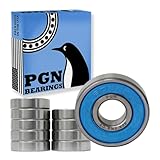 PGN (10 Pack) 608-2RS Bearing - Lubricated Chrome Steel Sealed Ball Bearing - 8x22x7mm Bearings with Rubber Seal & High RPM Support