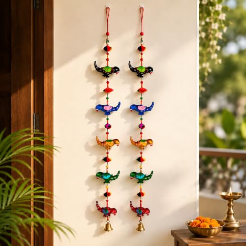 Image of Bindian Toran for Main Door, Decorative Door Thoranam Hanging, Diwali Decoration for Home Entrance, Wall Decor Hanging Ornament, Traditional Festive Welcome Decor for House, Pooja (Parrot Pack of 2)