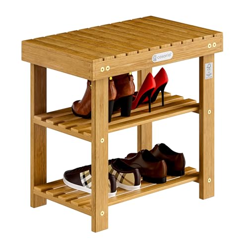 Casaria® Schuhregal mit Sitzfläche Holz Massiv 160kg Belastbarkeit FSC®-Zertifiziert Akazie 3...