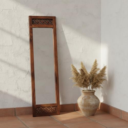 Image of APRODZ Floor Mirror Full Length with Solid Sheesham Wood Frame | Rectangular Standing Mirror for Bedroom Living Room Hallway and Dressing Area | Full Length Dressing Mirror, Provincial Teak