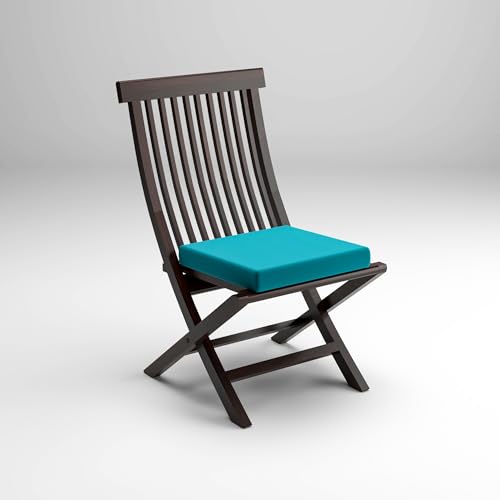 Image of Sheesham Wooden Portable Foldable 2 Seater Chair with Table Set Outdoor Balcony Garden Coffee Table Set Furniture with 1 Table and 2 Chairs Set (Coffee with Blue Cushion)