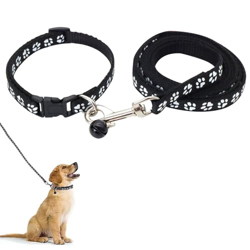 Verstellbares Welpenhalsband und Leine, weiches Halsband mit Pfotenabdruck für kleine und mittelgroße Hunde und Katzen