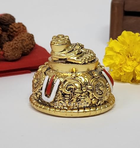 Image of Gold Art India Lord Balaji Charan Paduka 24 kt Gold Matte Finish Vishnu Charan Paduka for Pooja Room /Balaji for car Venkateswara Swamy Feet with Shanku Chakra Namam Best Gifting (Gold Plated 2 Inch)