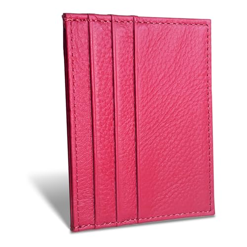 Image of WOXVM Credit Card Holder Wallet RFID Blocking Slim Credit Card Cases Holder Premium Leather Minimalist Front Pocket Small Wallet with 6 Card Slots and 1 Pockets for Men Women (Rose Red)