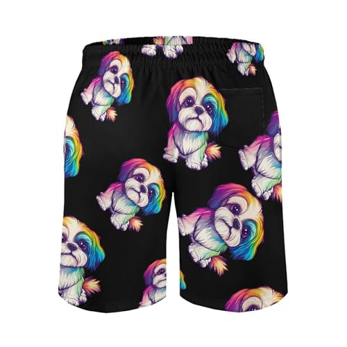 Colorful Shih Tzu Mens Swim Trunks Quick Dry Board Shorts Casual Swimsuit3