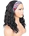 SYMEIW Black Headband Wigs With Brown Highlights For Black Women Synthetic Black Brown Wavy Headband Wigs Soft Light Natural Looking Hair Replacement Wigs Heat Resistant (14 Inch, black brown)