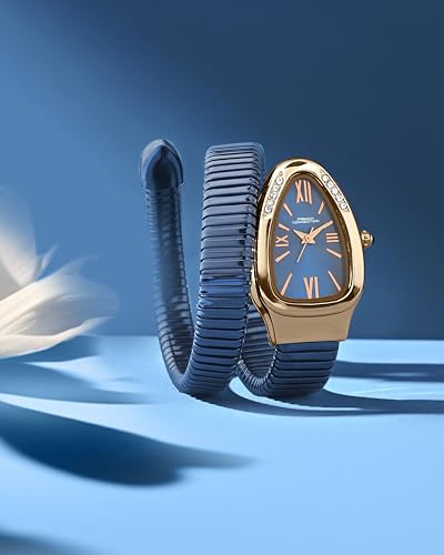 Image of French Connection Eternelle Curve | Blue Dial with Rose Gold Case | Flexible Wrap Bracelet Strap | Crystal Accent Design | Roman Numerals Analog Watch for Women - FCN0142UM