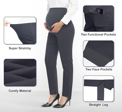 Image of PACBREEZE Women's Maternity Pants for Work Over-Bump Pregnancy Casual Stretchy Straight Dress Pants with Pockets