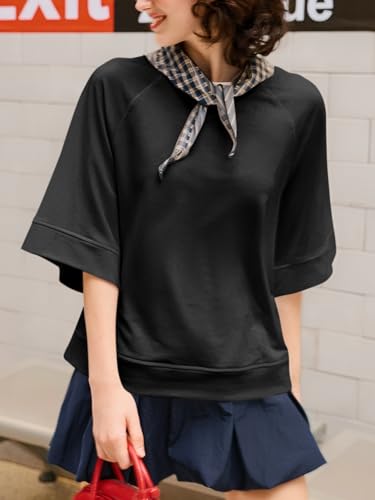 Image of Tankaneo Womens Oversized Half Sleeve T-Shirts Crew Neck Boxy Basic Tees Tops Summer Casual Loose Fit Tunic Shirts