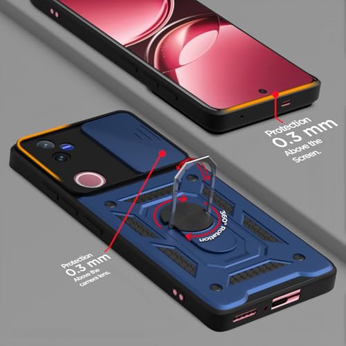 Image of Outlouders Back Cover for Vivo V50 5G | D10 Tough Armor 360 Protection Case with Sliding Camera Shield & Ring Holder Stand Bumper Case (Blue)