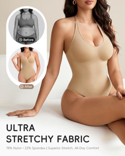 Image of Halter Bodysuit with Adjustable Straps, Shapewear for Women with Tummy Control, Suitable for Daily Wear and Workouts