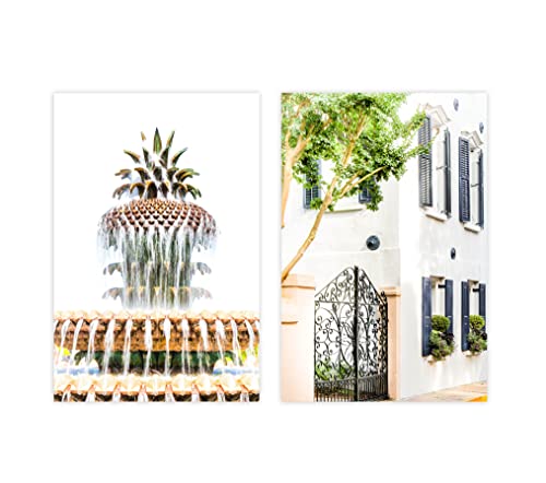 Charleston Photography - UNFRAMED - Print Set of 2, 4x6 inches each | Pineapple Fountain, Charleston Home, Window Boxes, Gates of Charleston