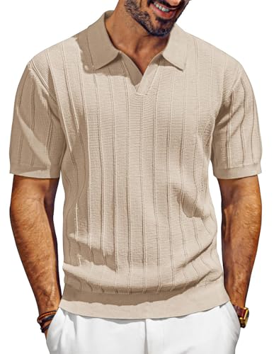 PJ PAUL JONES Polo de punto para hombre de manga corta con cuello en V para verano, albaricoque, M