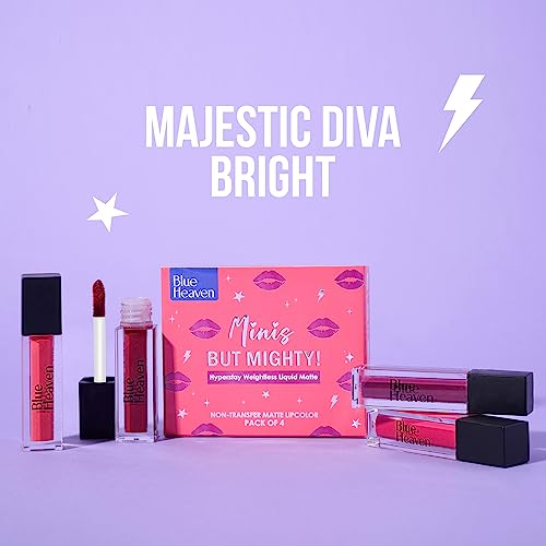 Image of Blue Heaven Minis But Mighty Hyperstay Weightless Liquid Matte Lipsticks For Women, Majestic Diva Bright Shade Kit- Pack of 8 | Long Lasting | Smudgeproof, 6ml