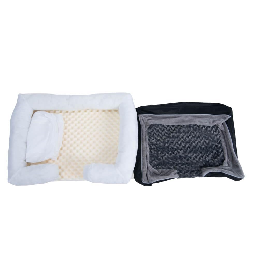 Home Deluxe - Orthopädisches Hundebett Scooby - Maße: 120 x 85 x 20 cm, Farbe: Schwarz/Grau, inkl. Tierdecke und Rugbyball, Baumwollfüllung, waschbarer Bezug I Hundebett Hundekissen Bett für Hunde