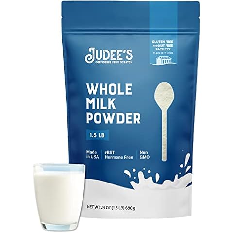 Judee's Pure Whole Milk Powder - Non-GMO, rBST Hormone-Free, Gluten-Free & Nut-Free - Pantry Staple, Baking Ready for Travel, Easy to Store & Shelf Stable - Made in USA - 1.5 lb (24oz) Powdered Milk Cover