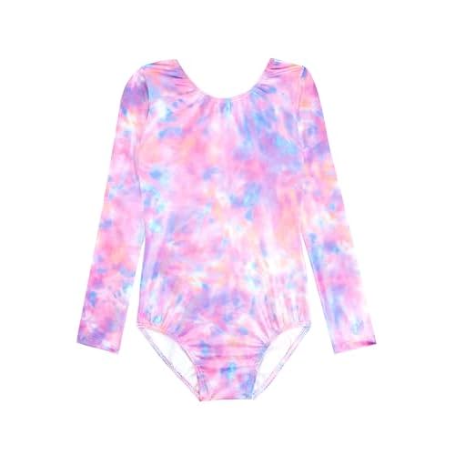 HOZIY Long Sleeve Leotards for Girls Gymnastics Kids Toddler Tumbling Outfits Floral Unicorn Galaxy Rainbow Stripe Pattern 5-6 Years Pink Tie Dye