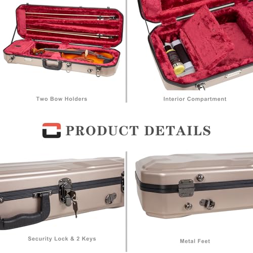 Image of Crossrock Oblong Case fits 4 /4 Full-Size Violin, Includes Interior Compartment, 2 Bow Holders, Security Lock, and Detachable Straps-Champagne (CRA860VFCH-R)