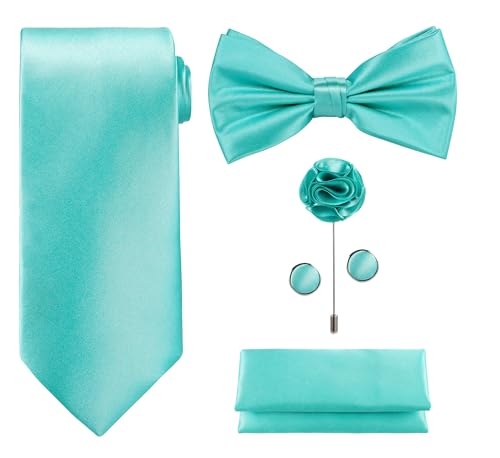 Image of Tie G .5pcs Tie set in a gift box : Tie sets : Solid color Neck tie,Satin Bow tie,Pocket Square, Lapel, Cuffs link