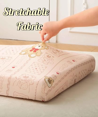 Image of SDY Jersey Crib Sheets for Baby Girls,52 inchx28 inchX8 inch, Pink Kawaii Bear Standard Oval /Retangle Crib Mattress Sheets for Toddler,Super Soft Breathable