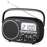 Audiocrazy Portable Radio AM FM with Bluetooth,Built-in Rechargeable Battery/Plug in Wall/4*D Cell Battery Operated, Digital Time Display, Transistor Radio for Home,Outdoor,Gift,Seniors Black