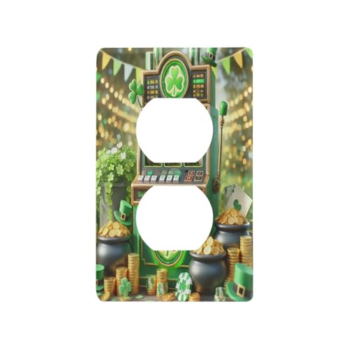 St. Patrick Slot Machine Light Switch Cover Decorative Receptacle Outlet Wall Plate Guard Plastic Wall Outlet Cover for Home Decor Room Office Bathroom (Duplex Outlets Cover)