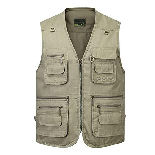 Hwalleum Homme Gilet de Plein air,Durable Coton Veste sans Manches Multipoches pour Hommes, Hommes Respirant Plein Air Chasse Camping Gilets Classique Veste de...