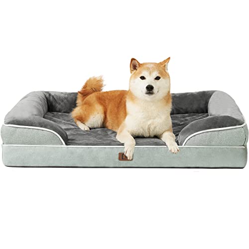 Image of EHEYCIGA Orthopedic Dog Beds for Large Dogs, Waterproof Memory Foam Large Pet Bed with Sides, Non-Slip Bottom and Egg-Crate Foam Dog Couch Bed with Washable Removable Cover, Greyish Green