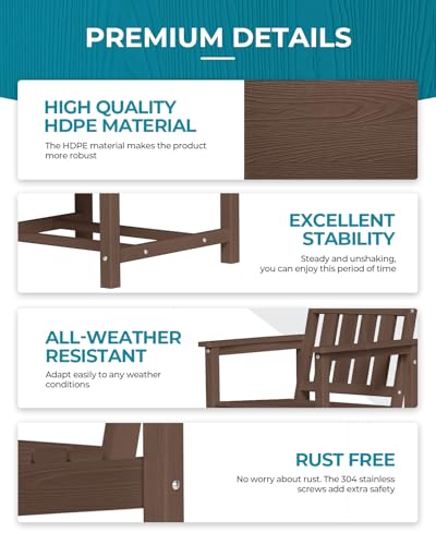 Image of Ciokea HDPE Outdoor Dining Table with Umbrella Hole,66 inch Rectangle Patio Table for 6,All-Weather Outdoor Patio Furniture Set for Garden Backyard,Brown