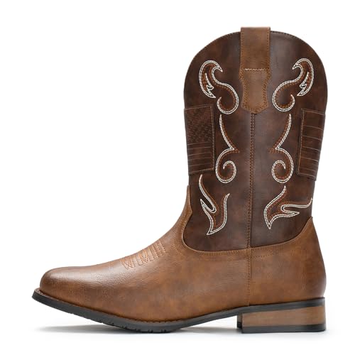 IUV Cowboy Boots For Men Western Boot Classic American Flag Embroidered Square Toe Mid-Calf Boots2