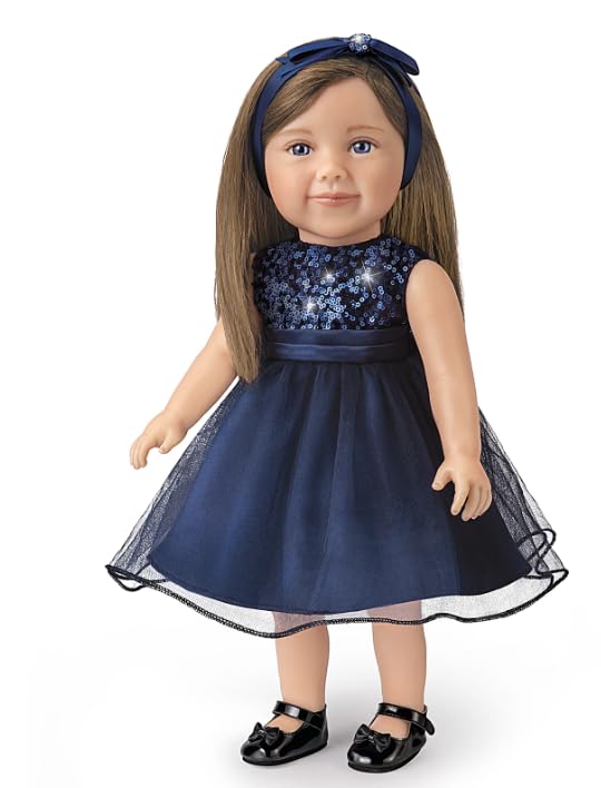 The Ashton-Drake Galleries Lucy Child Doll, 18-inch, Poseable Arms, Sapphire Blue Party Dress with Accessories, Collectible with Stand