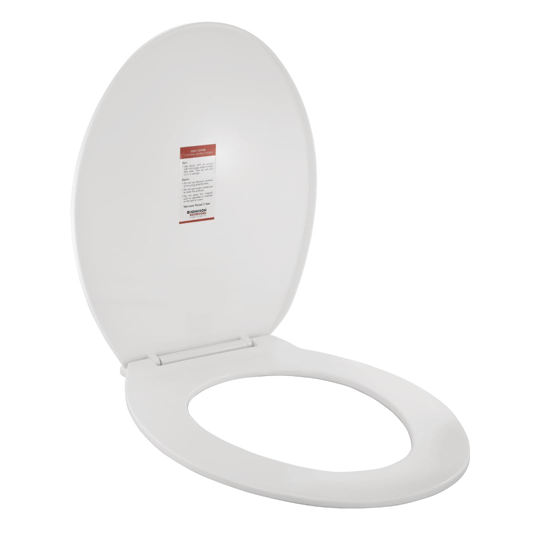 Johnson Ruby Next Toilet Seat Cover | Oval-shaped Germ-free PP Toilet Seat Cover for Bathroom Commode Cover (44 x 36 cm) | 3 Years Warranty (P0478PW0101 - White Colour)