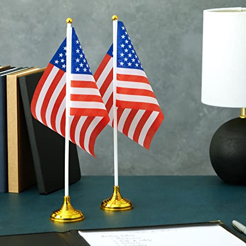12-Pack Mini American Flags With Stand Base For Desk, Veterans, 4Th Of July, Memorial Day Small Miniature Usa Desktop Centerpiece For Patriotic Home Office Table Party Decorations #TOP1