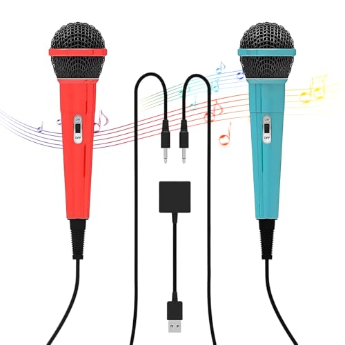TEFELE Micrófono USB con cable de 2 piezas de 10 pies para Switch Gaming/PS5/PS4/XBOXONE/PC, 2 personas pueden cantar al mismo tiempo, captura de alta calidad de sonido, cable de audio antitensión