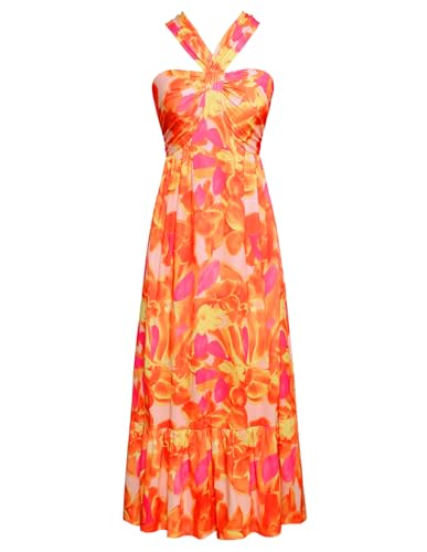 Image of GRACE KARIN Womens Summer Floral Dresses 2026 Boho Maxi Dress Flowy Halter Sundress Casual Vacation Beach Clothes with Pocket