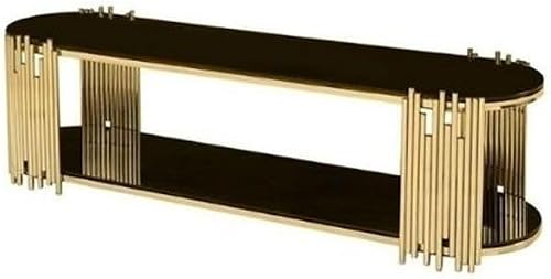 Black Glass Top and a Titanium Golden Stainless Steel Base TV Stand