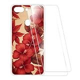 ESCAMOT Bedruckte Hülle + 2 Glas Schutzfolie Kompatibel mit Oppo R15 Dream Mirror, Stoßfeste Weiche Cover & HD Klare Tempered Glass Folie (Blume 3)