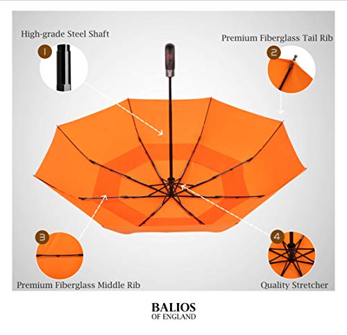 Balios Travel Folding Umbrella with Real Wood Handle Auto Open Close Vented Windproof Canopy - Designed in UK - Image 3