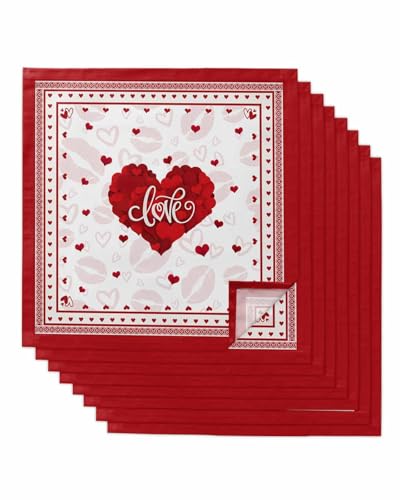 Red Valentine's Day Cloth Napkins Set of 8, Holiday Napkins