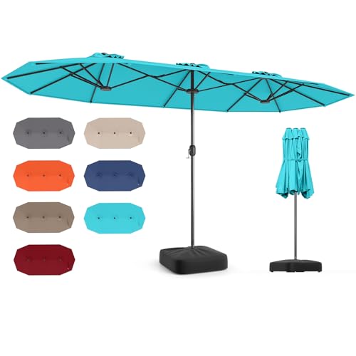 Image of Tangkula 13FT Double-sided Patio Umbrella, Extra Large Twin Table Umbrella with Crank Handle, Umbrella Base, Safety Lock, Air Vent, Outdoor Market Umbrella for Garden Pool Backyard (Turquoise)