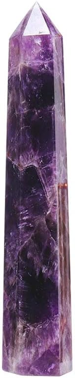 Apengshi Amethyst Large Crystal Tower Natural Dream 5.9"-6.3" 6 Faceted Single Point Chakra Healing Crystal Wand Energy Meditation Stone Home Decor Collection Gift