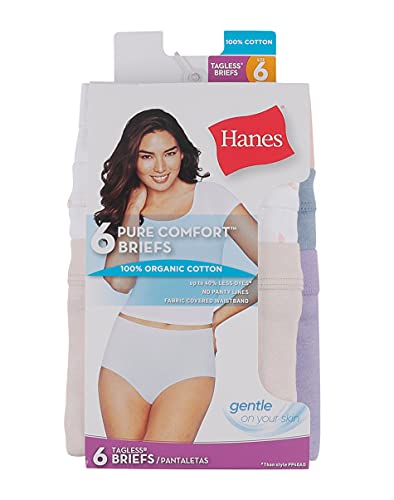 Hanes Women's Organic Cotton Panties Pack, ComfortSort Underwear, May Vary, Assorted Colors, 6-Pack Briefs, 94