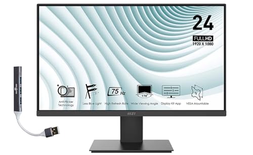Image of msi PRO MP241X 24 inch FHD VA Monitor with 4ms Response Time, Anti-Glare, Flicker Free, 250 nits Brightness, VESA Mount (75mm), HDMI & Dockztorm USB Port Expander, Black Color (PROMP241X)