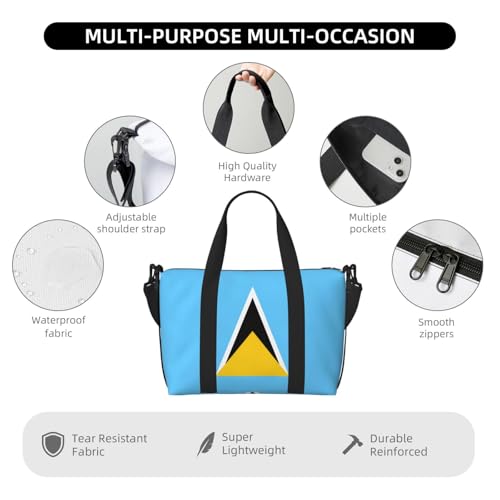 Phayah Flag Of Saint Lucia Travel Duffel Bag,Sports Tote Gym Bag,Shoulder Weekender Overnight Bag For Women4
