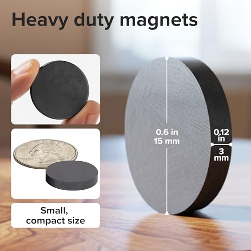 Image of Ultra-Strong Ceramic Round Magnets (0.6x0.12 inch /15x3mm, 45 pcs) - Heavy Duty Magnets, Non-Corrosive, High Thermal Resistance, Versatile For Home, Office, Workshop, Whiteboard, Fridge And Hobby Use
