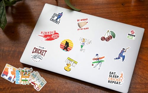Image of WallDesign 76 Cricket Stickers Set for Mobile, Laptop, Accessories, Gifting - Durable, Laminated, Quality Printed Vinyl Graphics for Men, Sports Fans, self-adhesive, 2 inch
