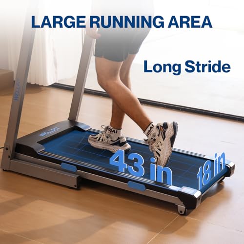 Image of WELLFIT Home Treadmills 400+LBS Capacity, 4.0HP Small Commercial Treadmill | Heavy Duty Treadmill 15% Auto Incline Climb Running, Foldable Treadmill with Handrail, Wide Belt 18*43 inch in, 95% Pre-installed
