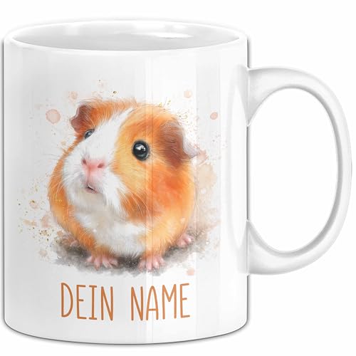 Meerschweinchen Tasse mit Namen – Personalisierte Tasse Geburtstag Geschenkidee Tiermotiv Becher mit Namen (Weiß)