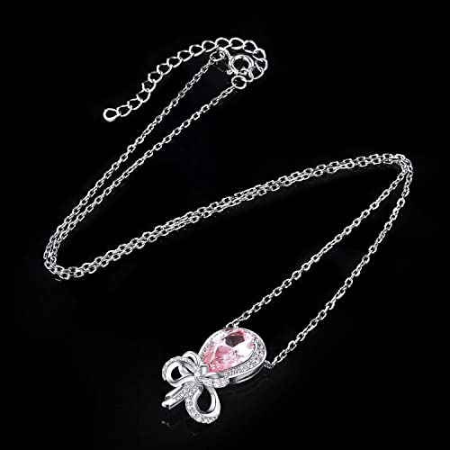 Collier saphir rose créé et argent 925 pendentif noeud élégant femme